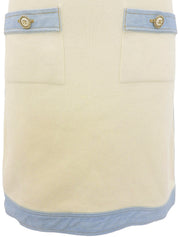 デニムコンビCCマークボタン半袖ワンピース アイボリー/ライトブルー