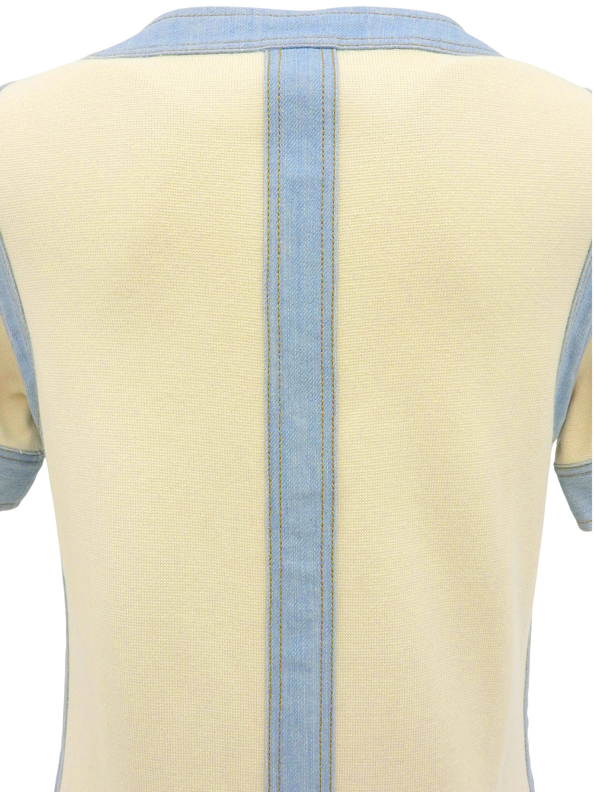 デニムコンビCCマークボタン半袖ワンピース アイボリー/ライトブルー