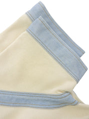 デニムコンビCCマークボタン半袖ワンピース アイボリー/ライトブルー