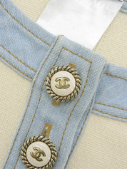 デニムコンビCCマークボタンハーフスリーブワンピース アイボリー/ライトブルー