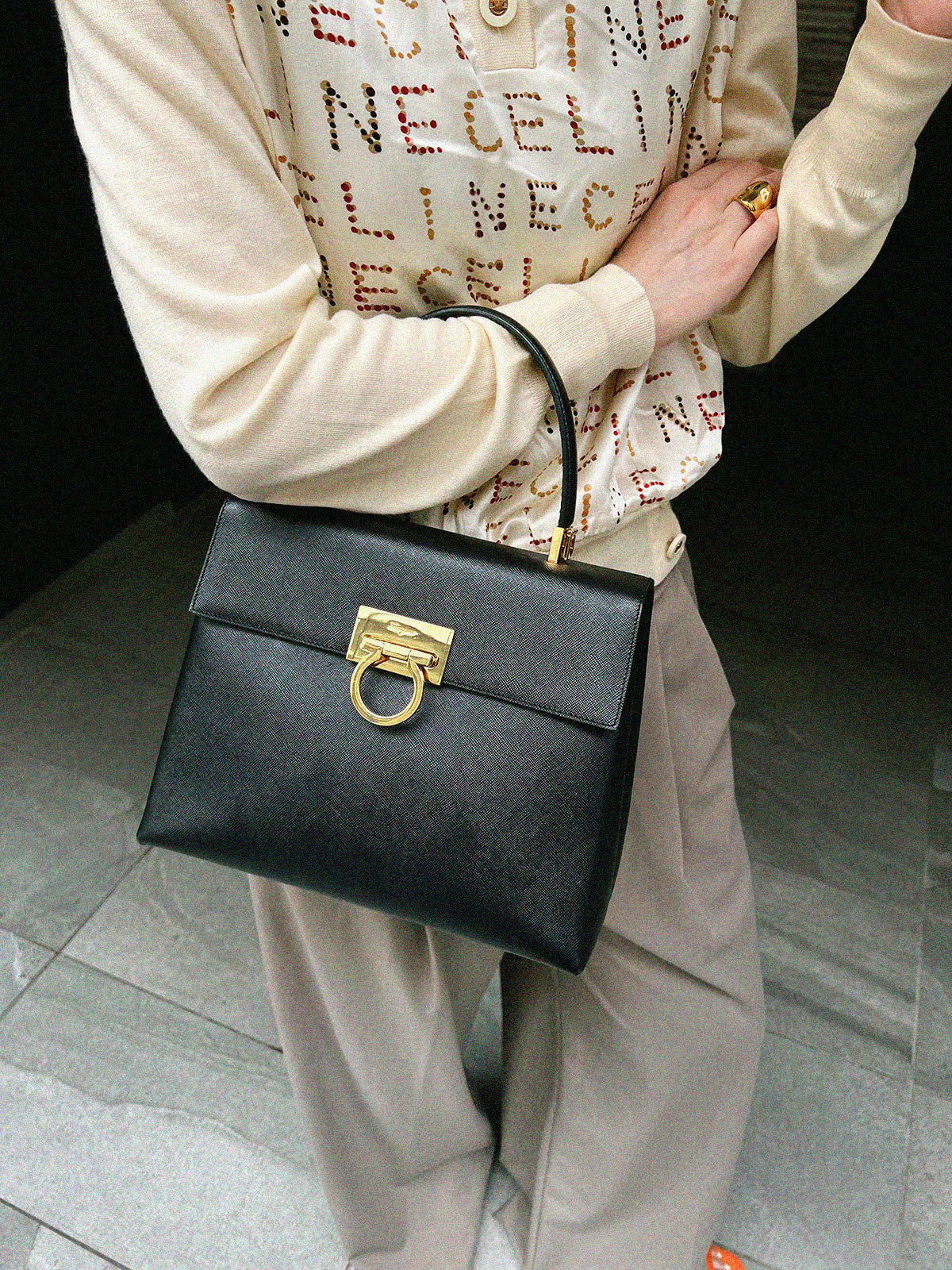 ガンチーニプレート2wayバッグ ブラック