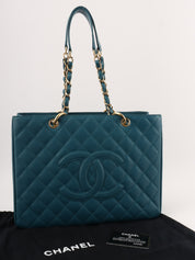 2004 Caviar Skin CC Mark Stitch Chain Tote Bag in Indigo Blue