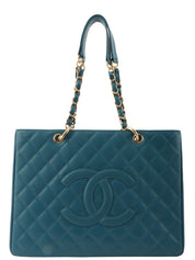 2004 Caviar Skin CC Mark Stitch Chain Tote Bag in Indigo Blue