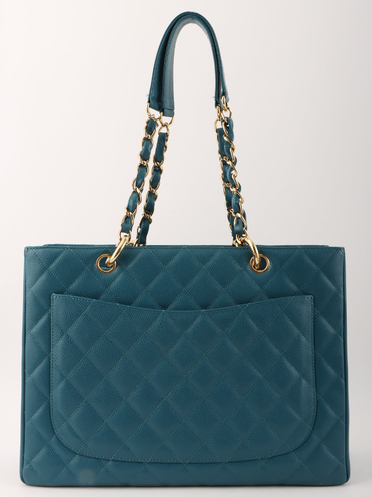 2004年頃製 キャビアスキンCCマークステッチチェーントートバッグ インディゴブルー