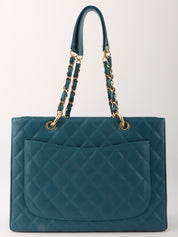 2004年頃製 キャビアスキンCCマークステッチチェーントートバッグ インディゴブルー