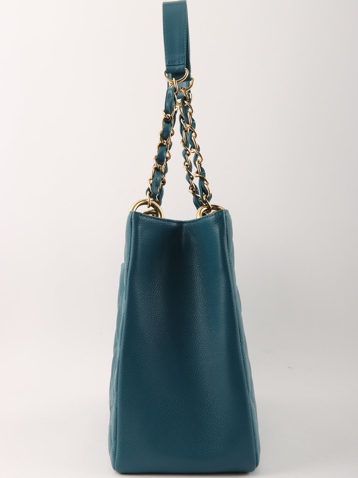 2004年頃製 キャビアスキンCCマークステッチチェーントートバッグ インディゴブルー