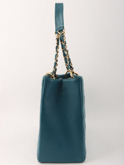 2004年頃製 キャビアスキンCCマークステッチチェーントートバッグ インディゴブルー