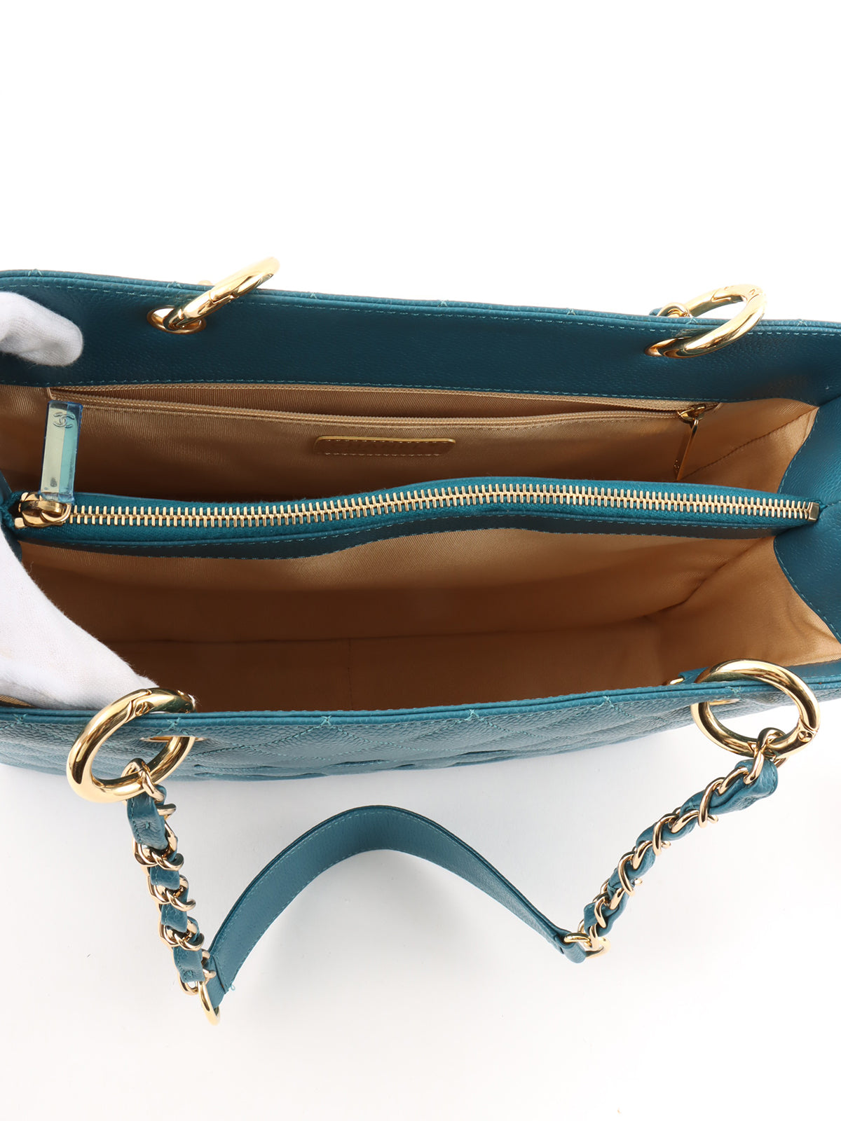 2004年頃製 キャビアスキンCCマークステッチチェーントートバッグ インディゴブルー