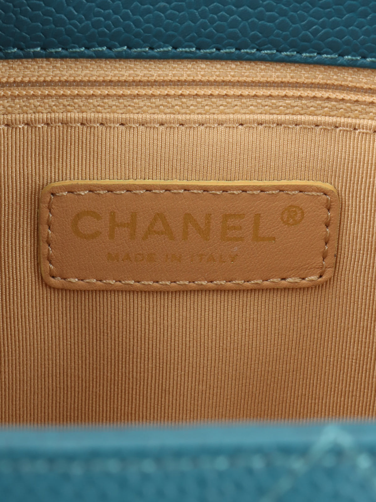 2004年頃製 キャビアスキンCCマークステッチチェーントートバッグ インディゴブルー