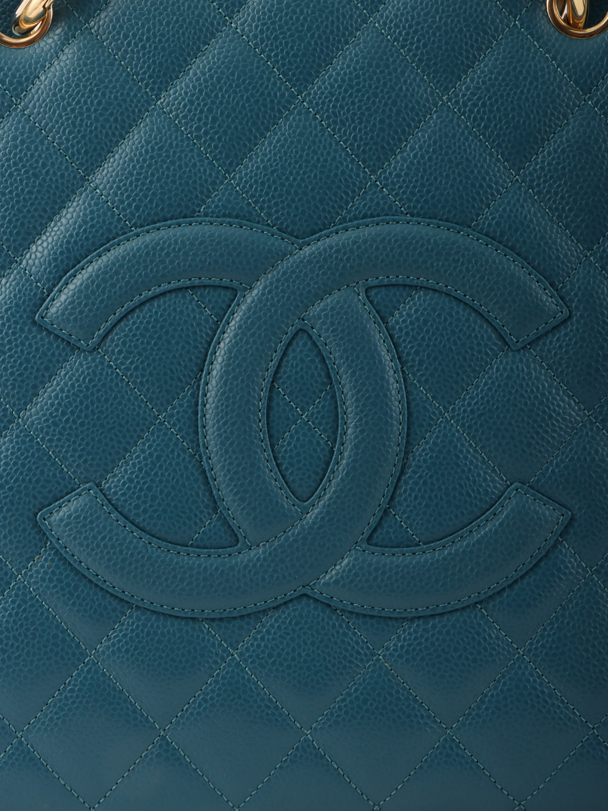 2004年頃製 キャビアスキンCCマークステッチチェーントートバッグ インディゴブルー