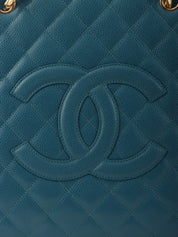 2004年頃製 キャビアスキンCCマークステッチチェーントートバッグ インディゴブルー