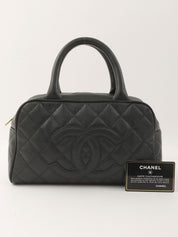 2003 Caviar Skin CC Mark Stitch Mini Boston Bag in Black