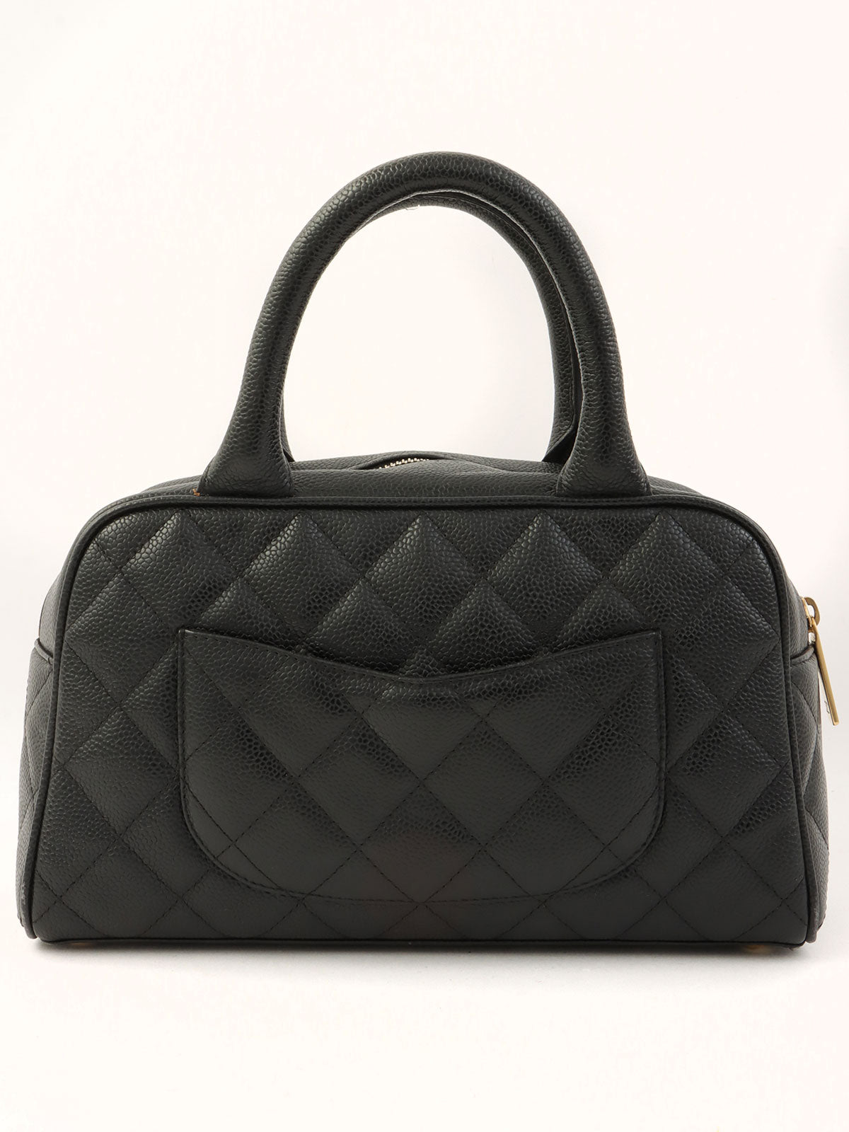 2003 Caviar Skin CC Mark Stitch Mini Boston Bag in Black