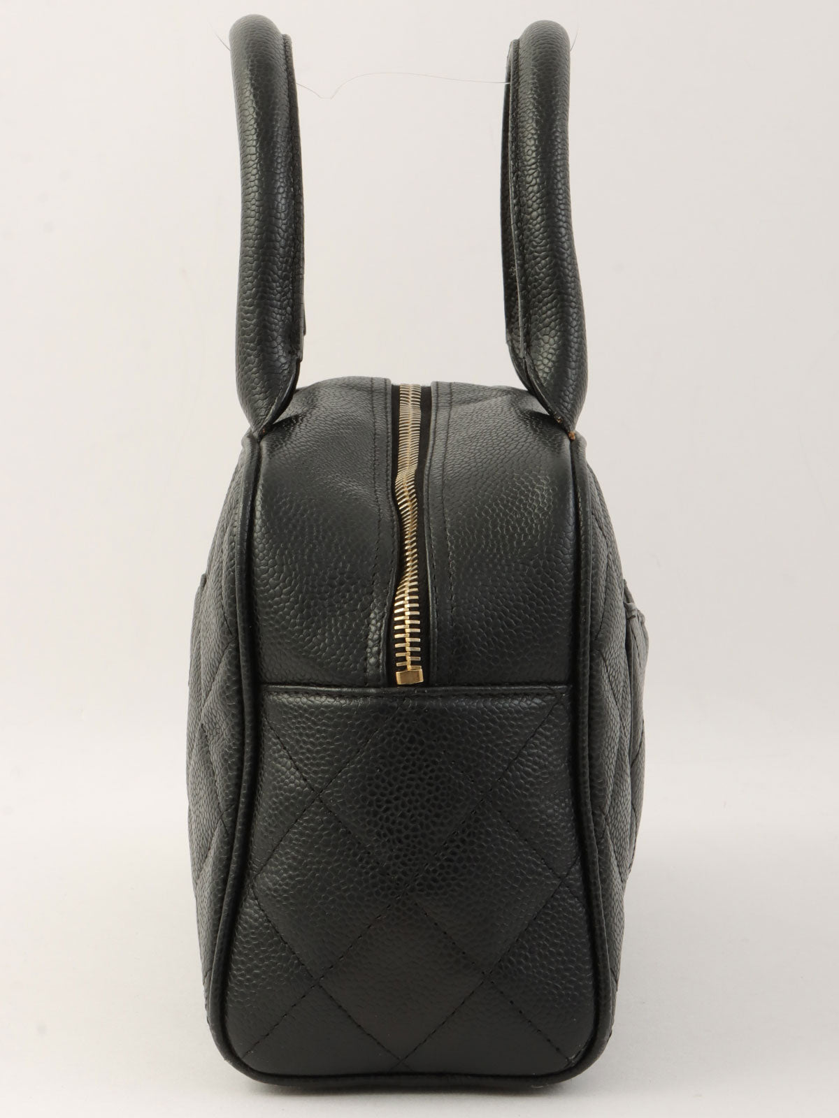2003 Caviar Skin CC Mark Stitch Mini Boston Bag in Black