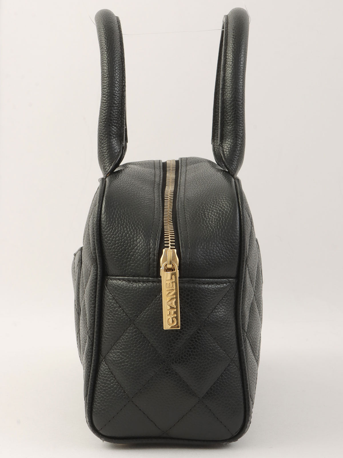 2003 Caviar Skin CC Mark Stitch Mini Boston Bag in Black