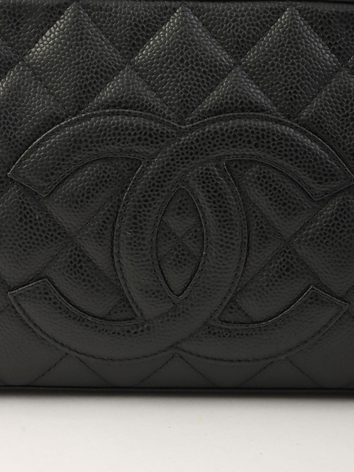 2003 Caviar Skin CC Mark Stitch Mini Boston Bag in Black