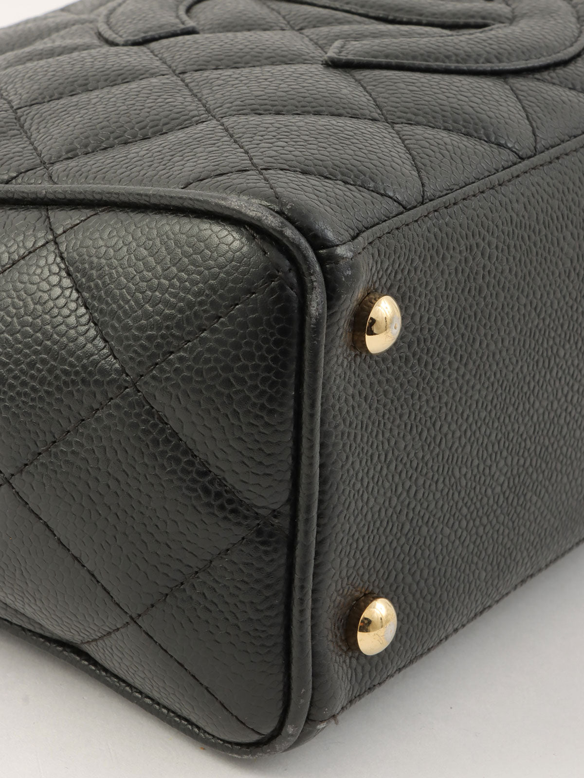 2003 Caviar Skin CC Mark Stitch Mini Boston Bag in Black