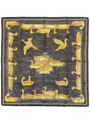 カレ90 La Mareaux Canardsパターンスカーフ ブラック/マルチ