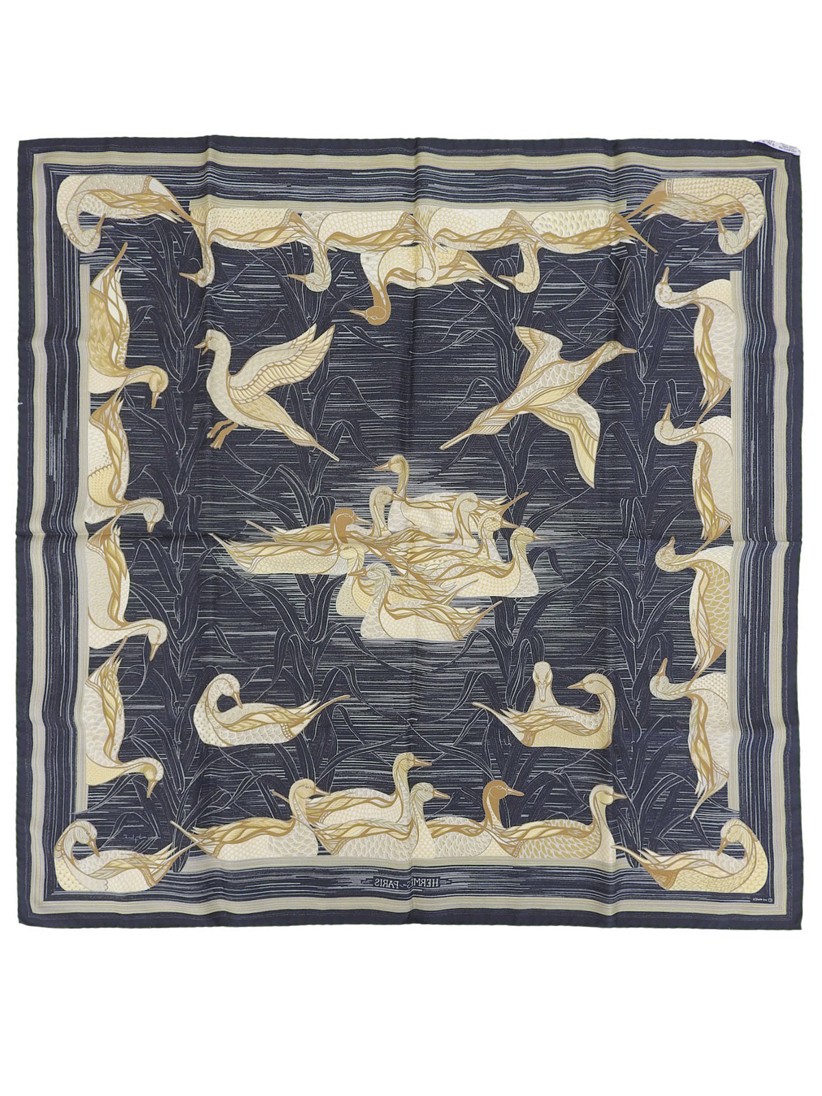 Carré 90 La Mareaux Canards Pattern Scarf Black/Multi