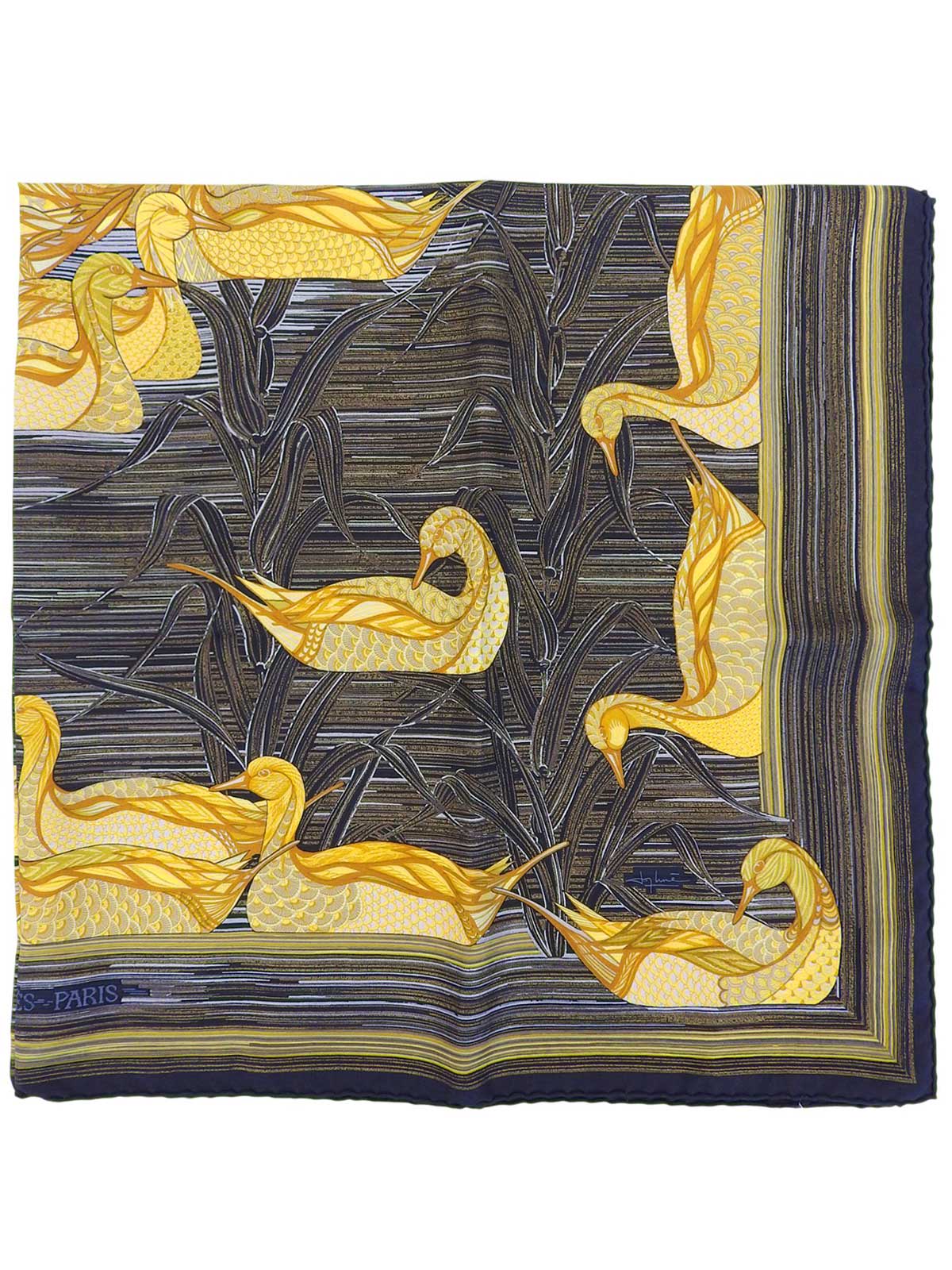 Carré 90 La Mareaux Canards Pattern Scarf Black/Multi