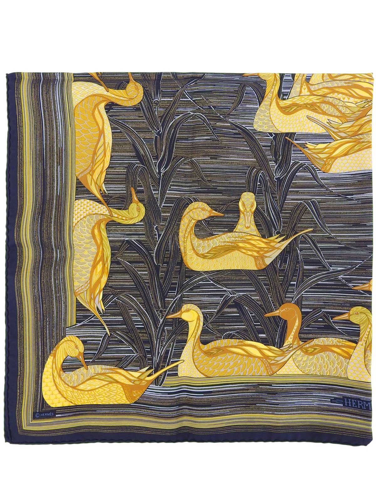 Carré 90 La Mareaux Canards Pattern Scarf Black/Multi