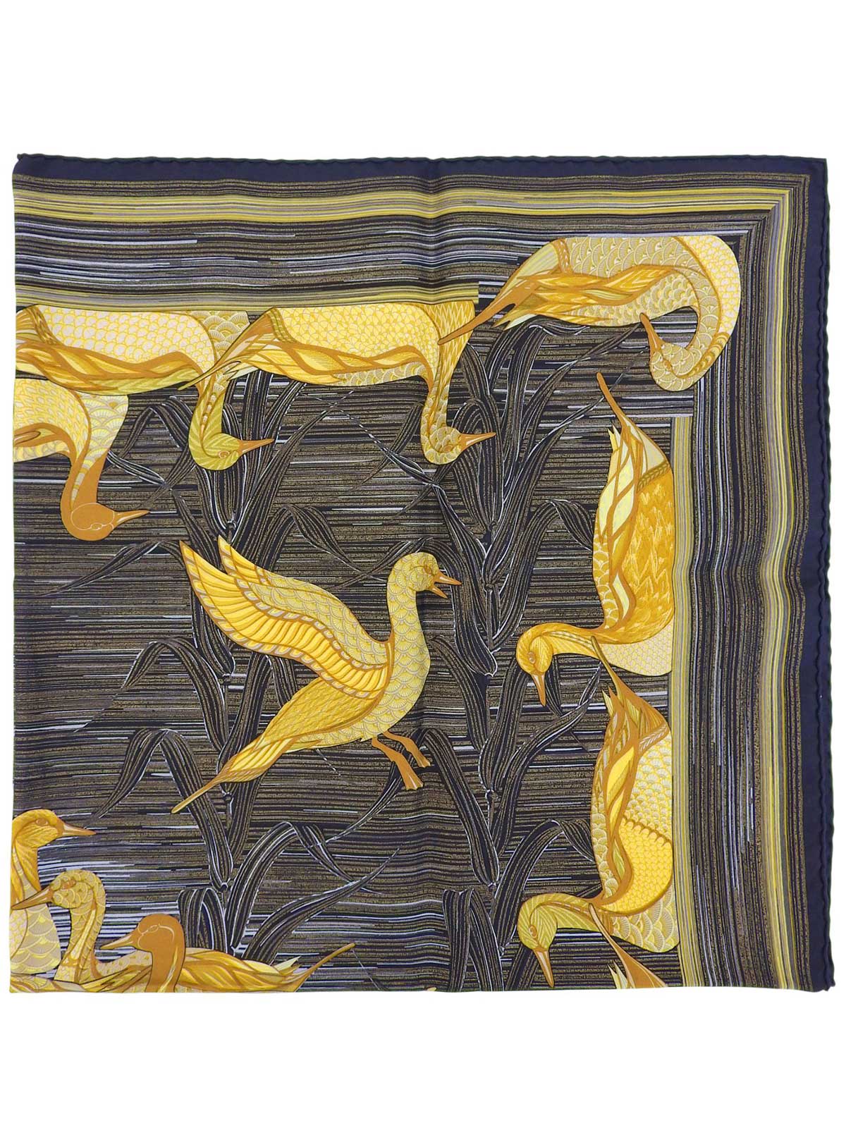 カレ90 La Mareaux Canardsパターンスカーフ ブラック/マルチ