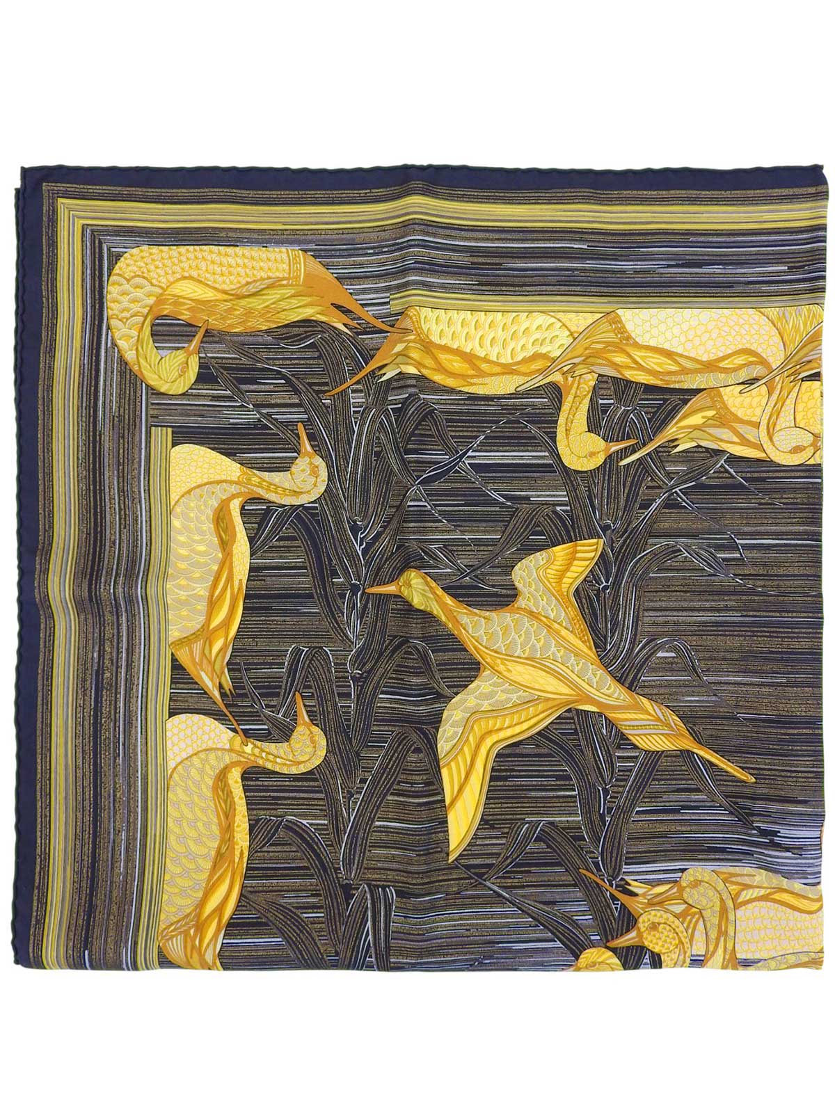 Carré 90 La Mareaux Canards Pattern Scarf Black/Multi