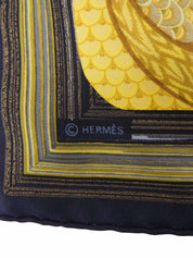 Carré 90 La Mareaux Canards Pattern Scarf Black/Multi