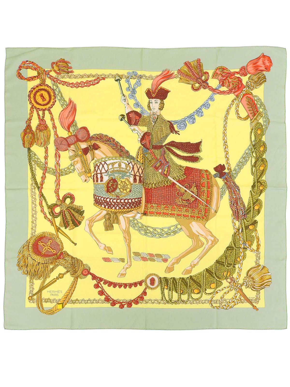 カレ90 Le Timbalierパターンスカーフ イエロー/カーキ/マルチ