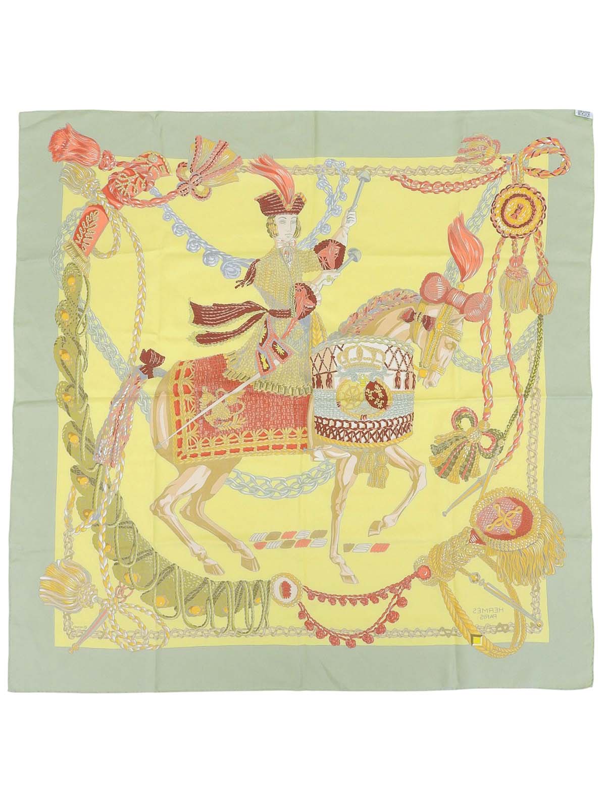 Carré 90 Le Timbalier 图案围巾黄色/卡其色/多色