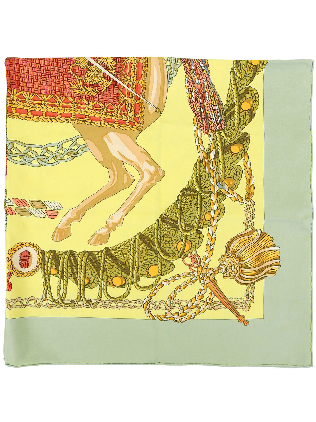 Carré 90 Le Timbalier 图案围巾黄色/卡其色/多色