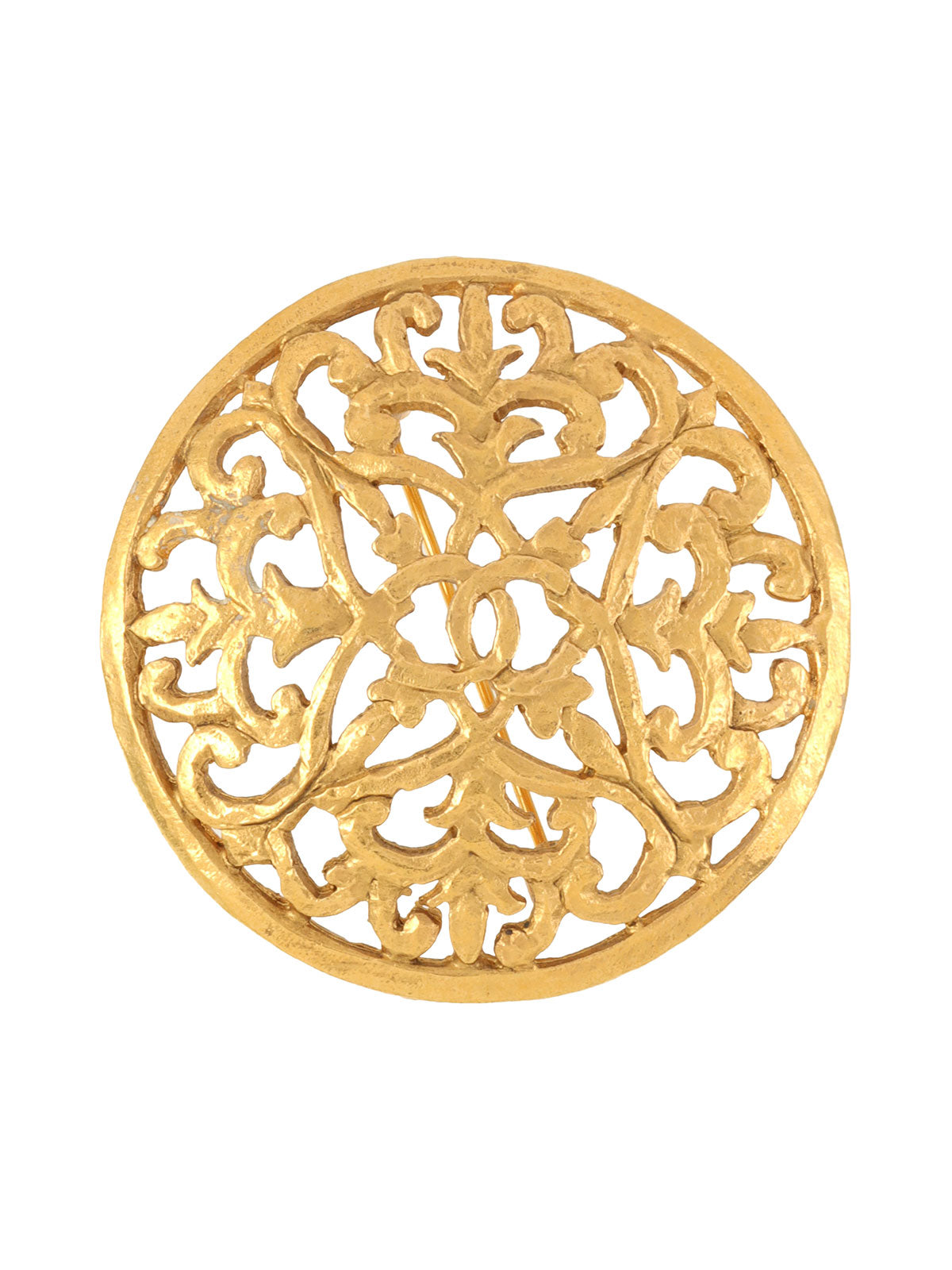 1991 Round CC Mark Cutout Design Brooch Gold