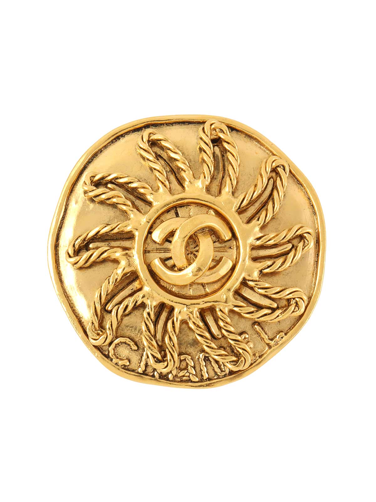 1994年製　ラウンドサンモチーフCCマークブローチ　ゴールド