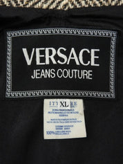 Herringbone Pattern Medusa Button Coat in Beige/Brown