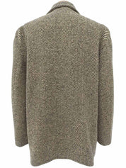 Herringbone Pattern Medusa Button Coat in Beige/Brown