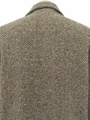 Herringbone Pattern Medusa Button Coat in Beige/Brown