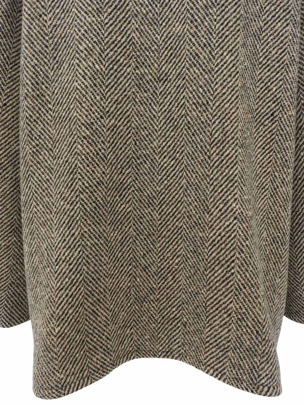 Herringbone Pattern Medusa Button Coat in Beige/Brown