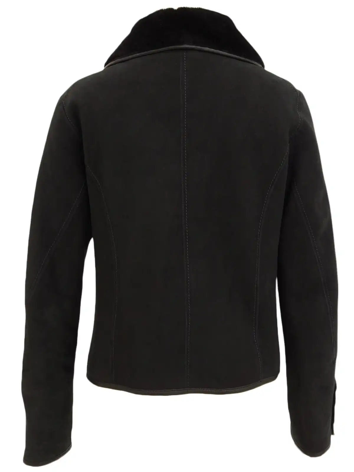 ロゴボタンデザインムートンジャケット　ブラック