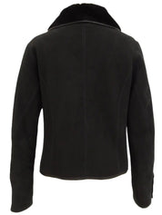 ロゴボタンデザインムートンジャケット　ブラック