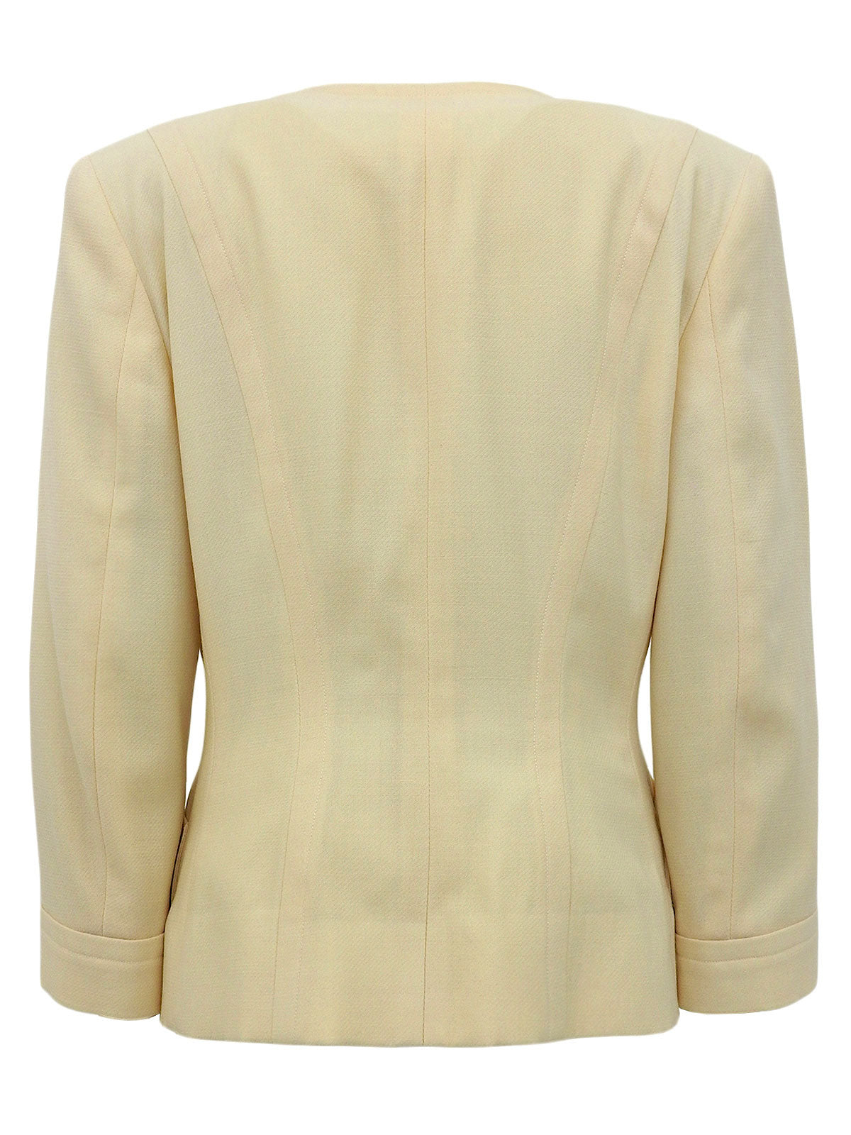 Macadam Button Chain Design Collarless Jacket Cream Yellow