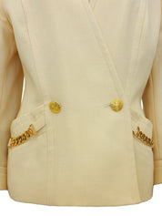 碎花纽扣链条设计无领夹克奶油黄色