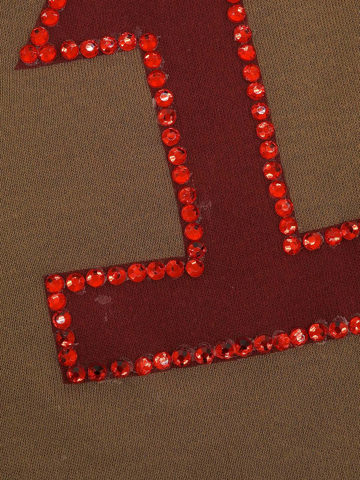 ラスタラインストーンロゴプリントハーフスリーブトップス　ブラウン/マルチ