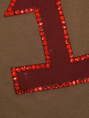 ラスタラインストーンロゴプリントハーフスリーブトップス　ブラウン/マルチ