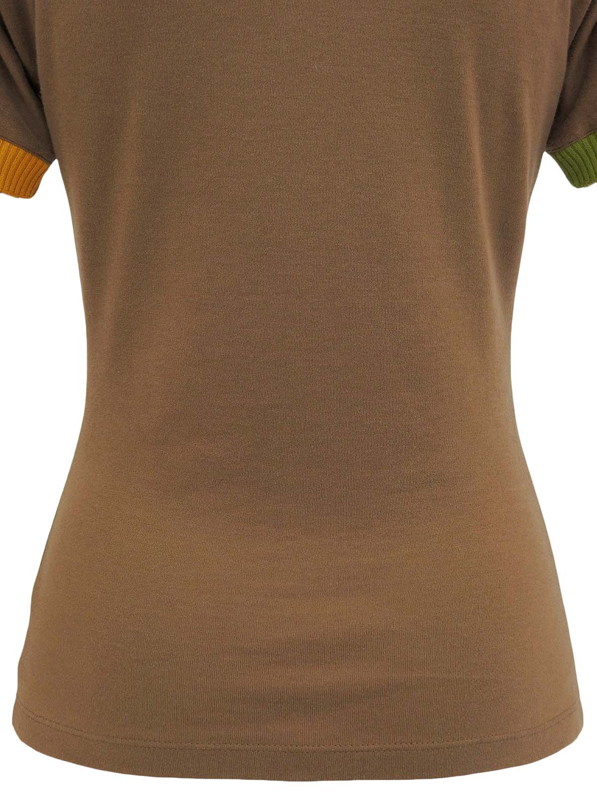 ラスタラインストーンロゴプリントハーフスリーブトップス　ブラウン/マルチ