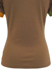 ラスタラインストーンロゴプリントハーフスリーブトップス　ブラウン/マルチ