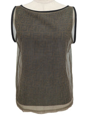 メッシュFFズッカパターンノースリーブトップス ブラウン