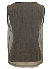 メッシュFFズッカパターンノースリーブトップス ブラウン