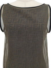 メッシュFFズッカパターンノースリーブトップス ブラウン