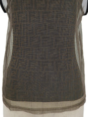 メッシュFFズッカパターンノースリーブトップス ブラウン