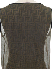 メッシュFFズッカパターンノースリーブトップス ブラウン